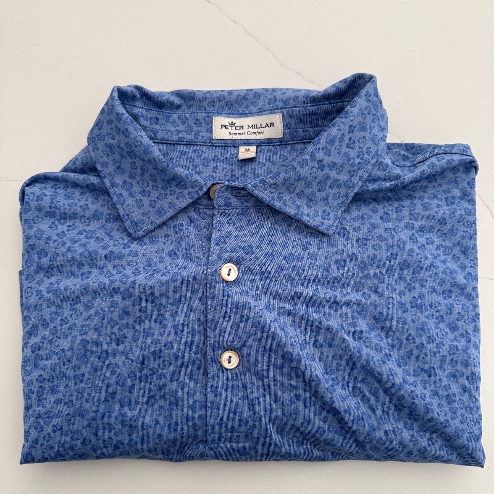 Peter Millar Summer Comfort Men's Blue Floral Short Sleeve Polo Shirt Medium